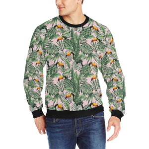 Toucan tropical green jungle palm pattern Men's Crew Neck Sweatshirt