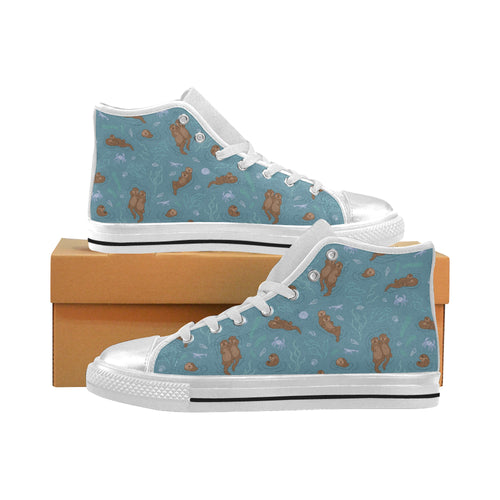 Sea otters pattern Women's High Top Canvas Shoes White