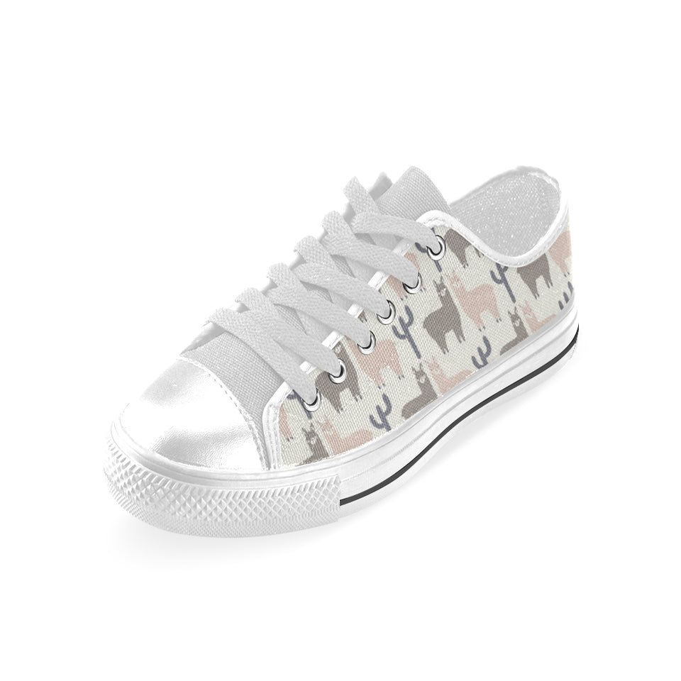 Llama Alpaca pattern Men's Low Top Canvas Shoes White