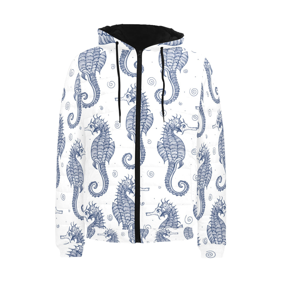 Seahorse pattern background Men's Padded Hooded Jacket