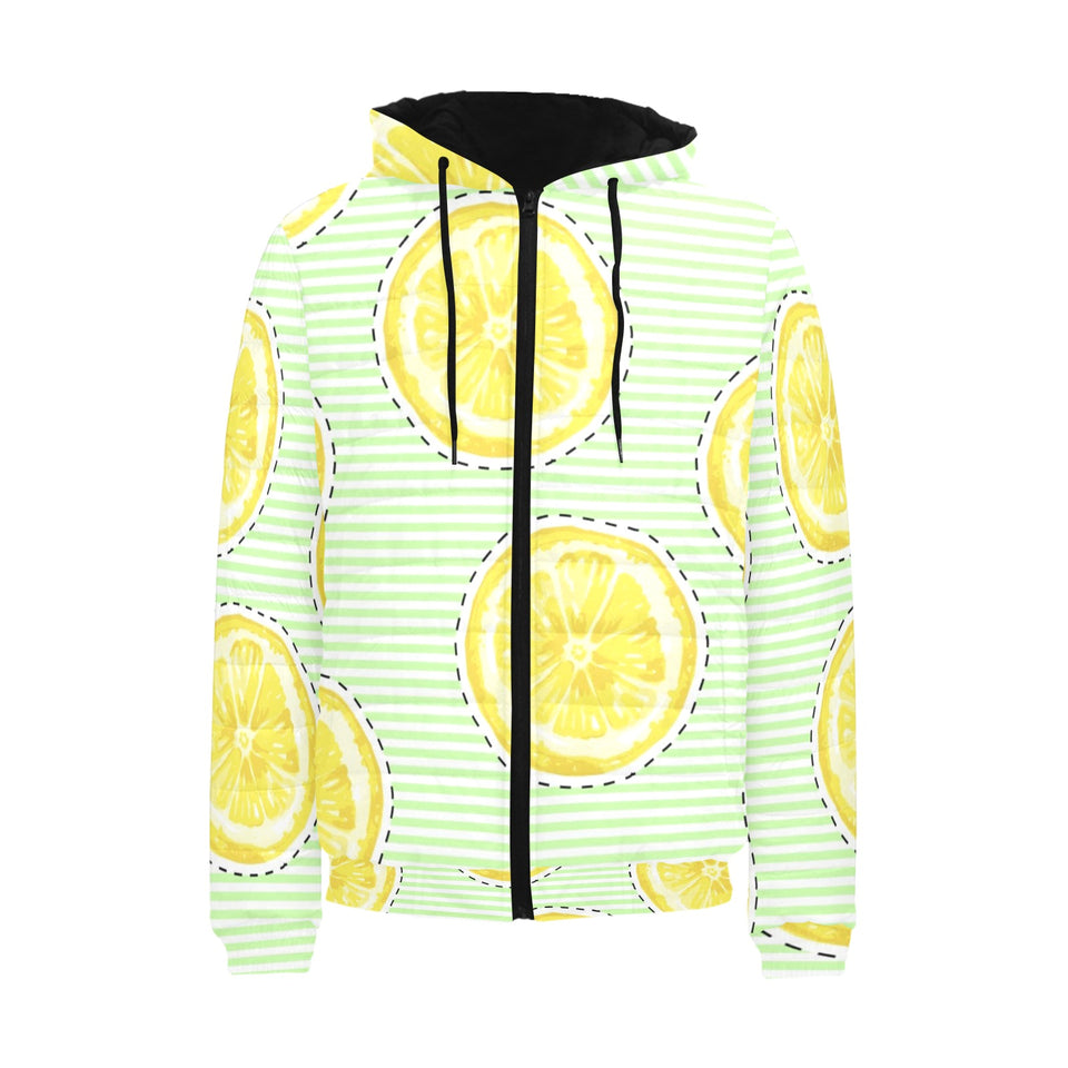 slice of lemon pattern Men's Padded Hooded Jacket
