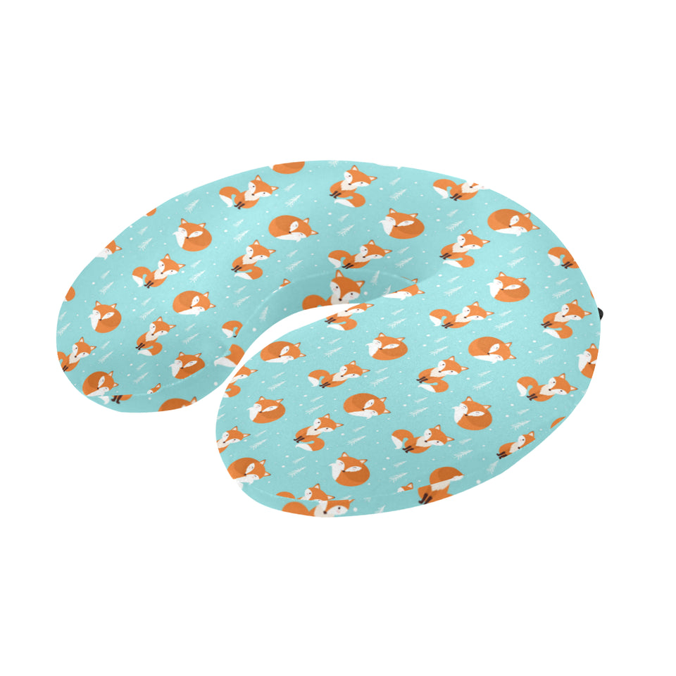 Fox pattern blue b ackground U-Shaped Travel Neck Pillow