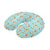 Fox pattern blue b ackground U-Shaped Travel Neck Pillow