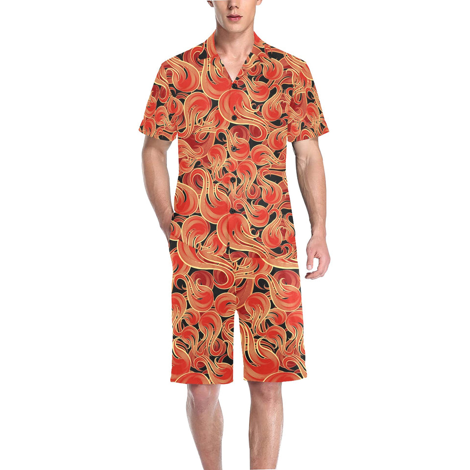 Fire flame pattern Men's V-Neck Short Pajama Set