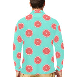 Grapefruit green background Men's Long Sleeve Polo Shirt