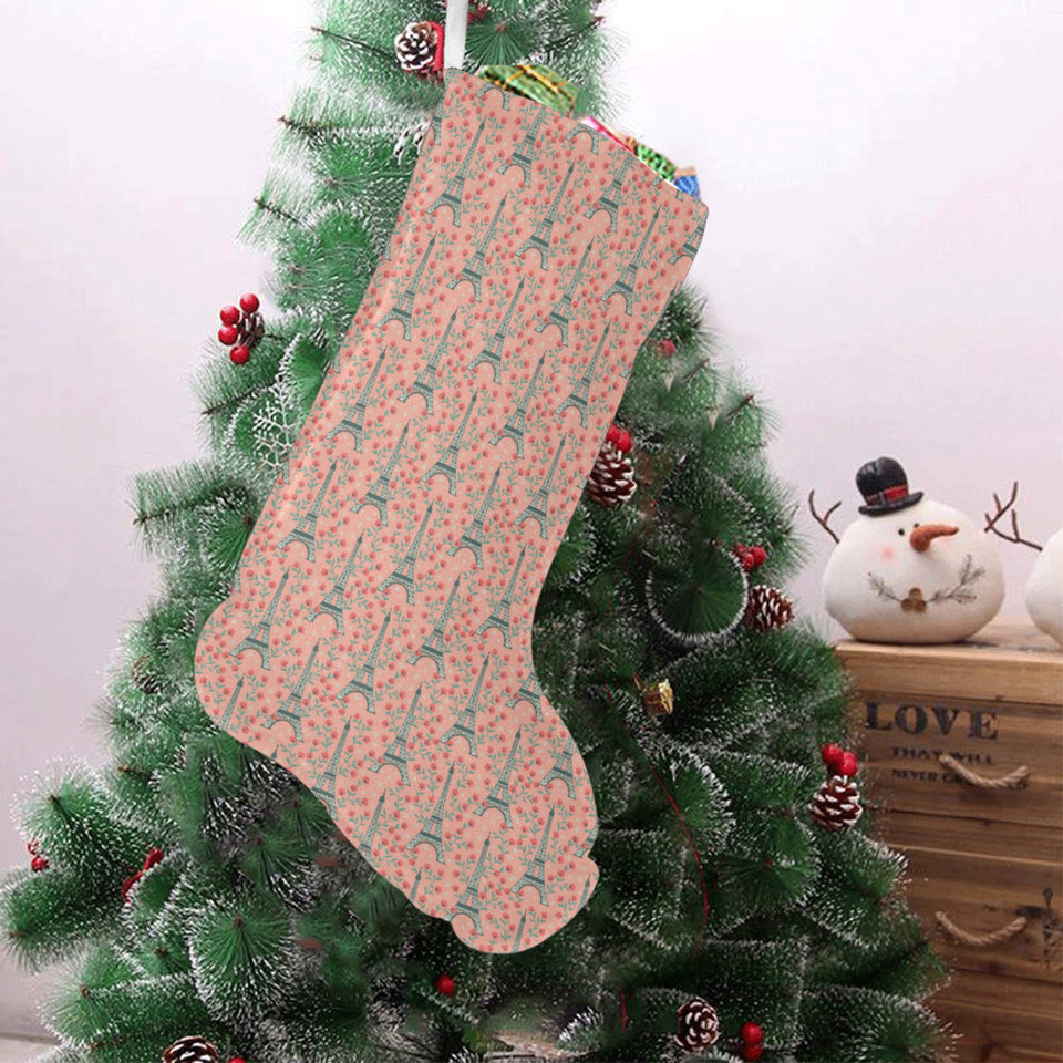 Eiffel Tower Flower Background Pattern Print Desig Christmas Stocking