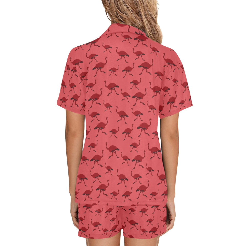 Ostrich Pattern Print Design 03 Women's V-Neck Short Pajama Set