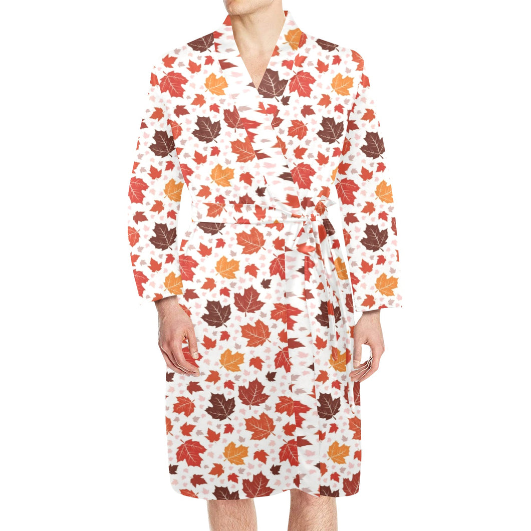 Colorful Maple Leaf pattern Men's Long Sleeve Belted Night Robe