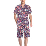 Elephant indian style ornament pattern Men's V-Neck Short Pajama Set