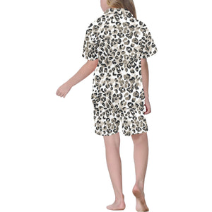 Leopard skin print pattern Kids' Boys' Girls' V-Neck Short Pajama Set