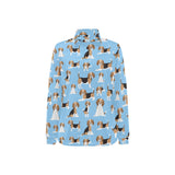Beagle dog blue background pattern Women's Long Sleeve Polo Shirt