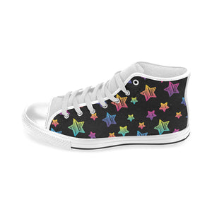 Colorful star pattern Men's High Top Canvas Shoes White