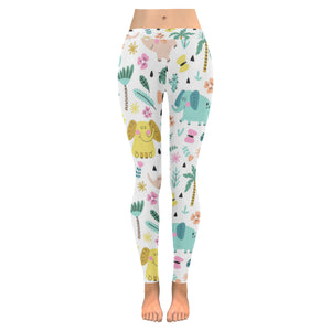 Cute elephants palm tree flower butterfly pattern Women's Legging Fulfilled In US
