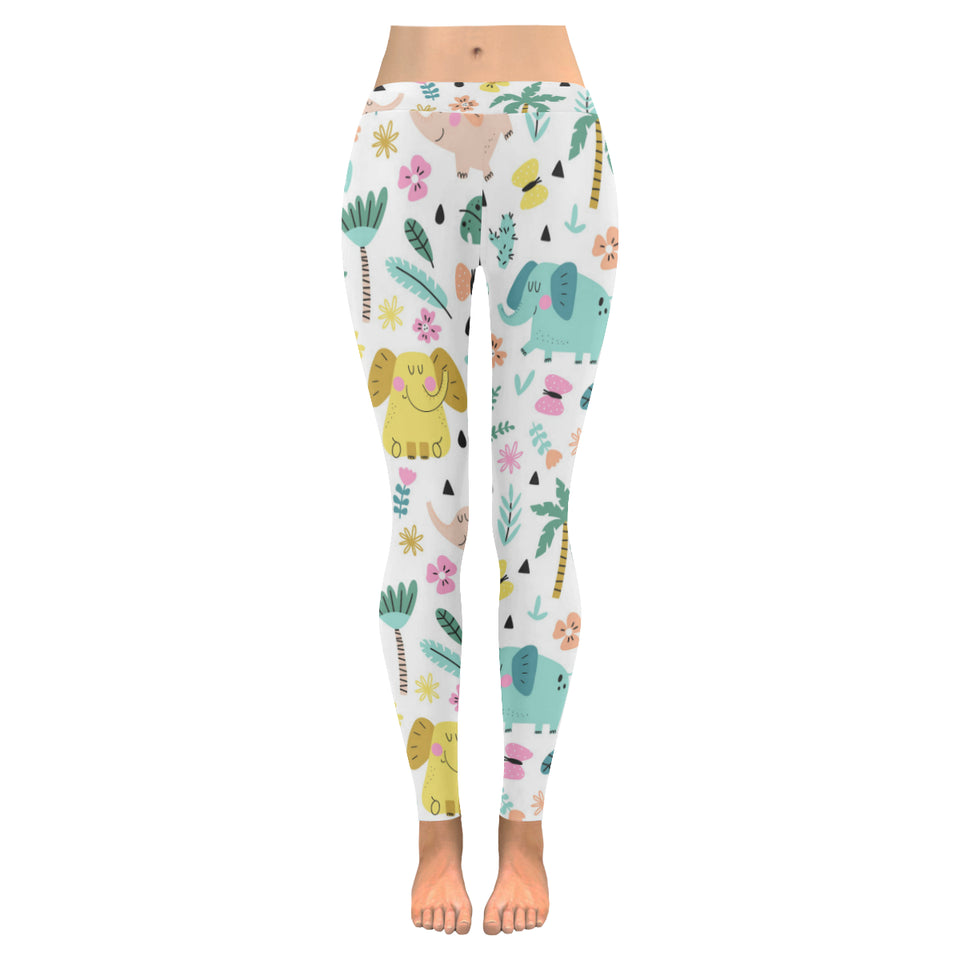 Cute elephants palm tree flower butterfly pattern Women's Legging Fulfilled In US