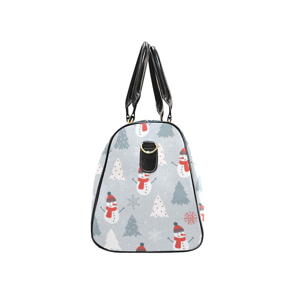 Snowman christmas tree snow gray background Travel Bag