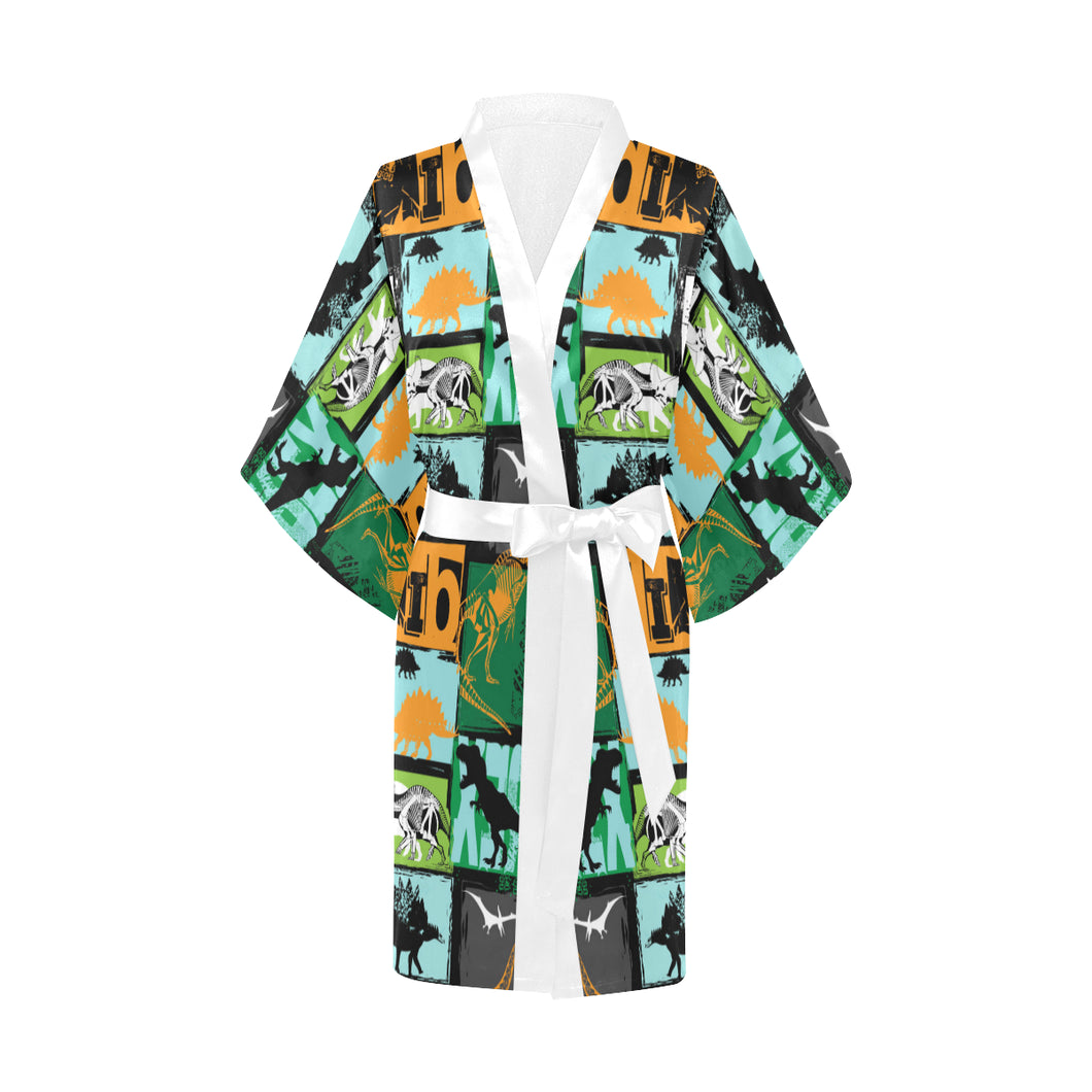 dinosaurs print pattern Women's Short Kimono Robe