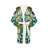 dinosaurs print pattern Women's Short Kimono Robe