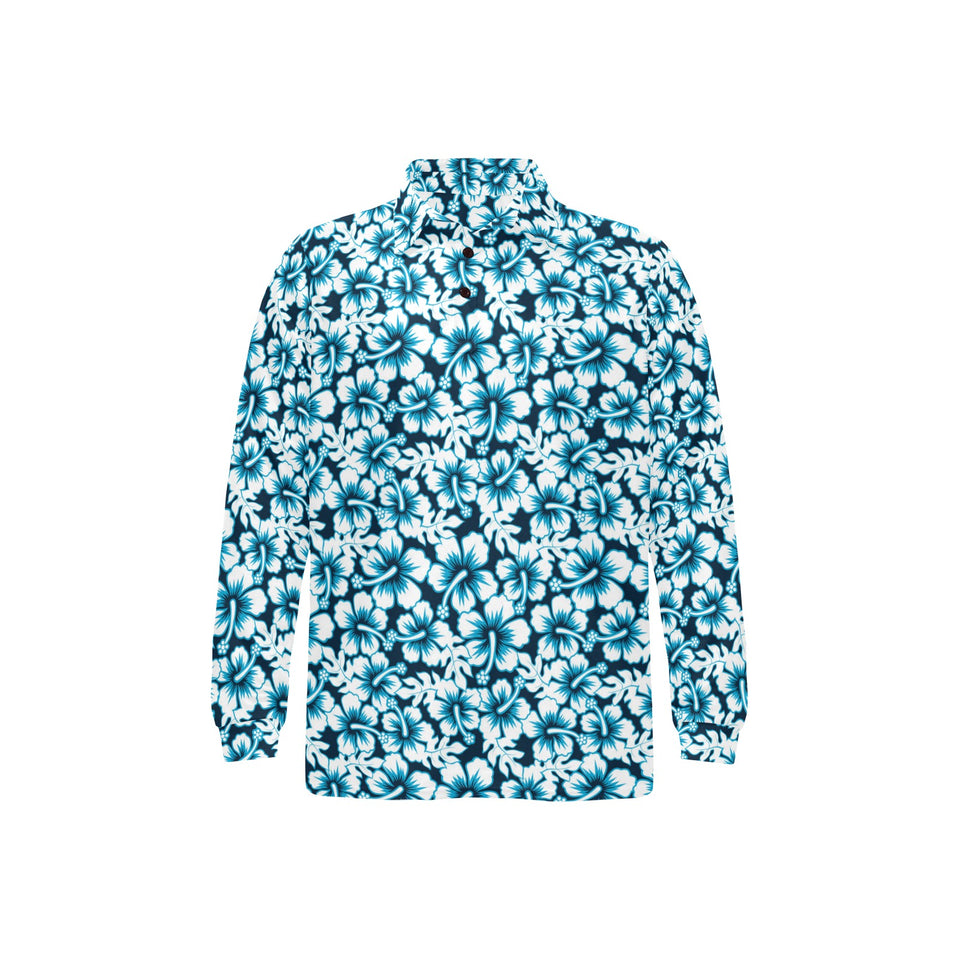 Hibiscus Pattern Print Design 04 Men's Long Sleeve Polo Shirt