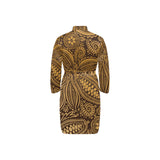 cacao beans tribal polynesian pattern background Men's Long Sleeve Belted Night Robe