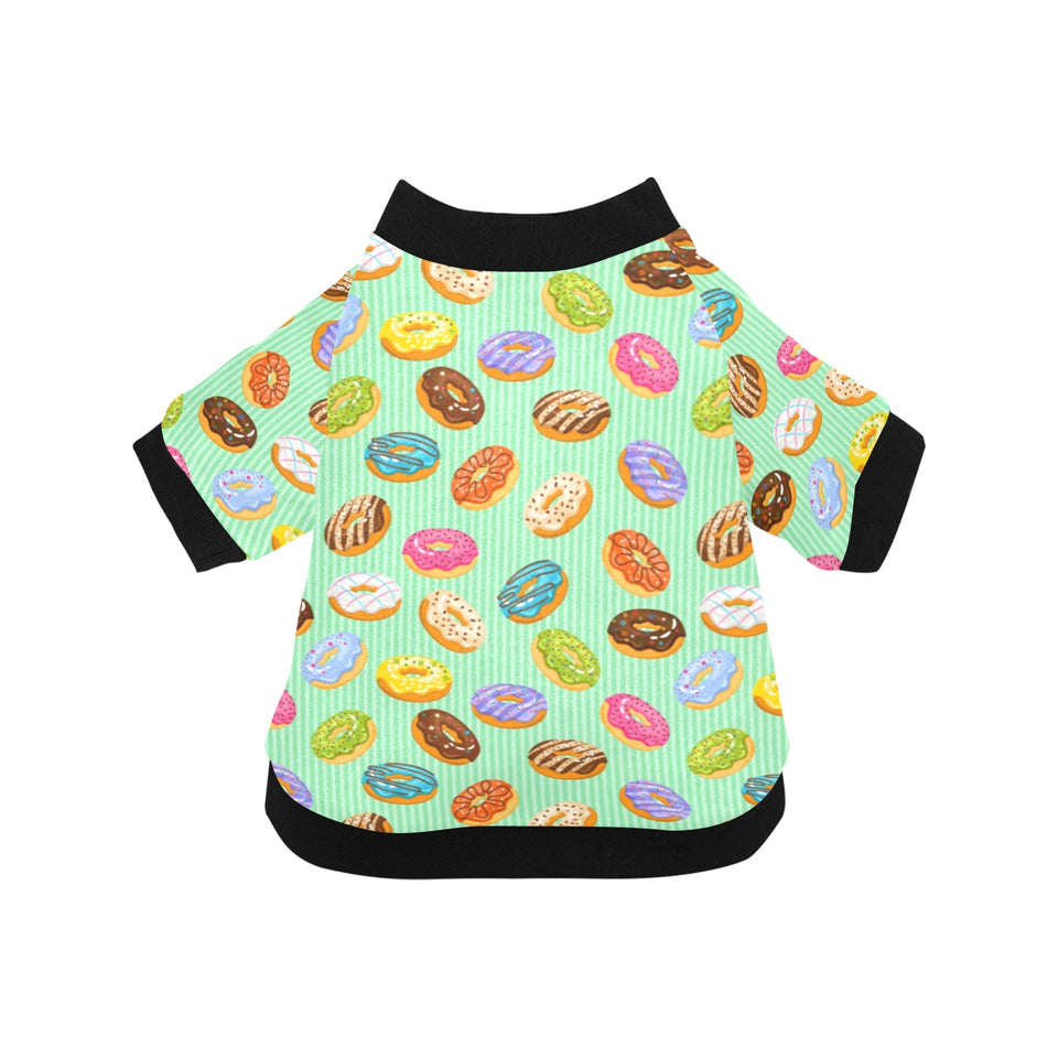 Colorful donut pattern green background All Over Print Pet Dog Round Neck Fuzzy Shirt