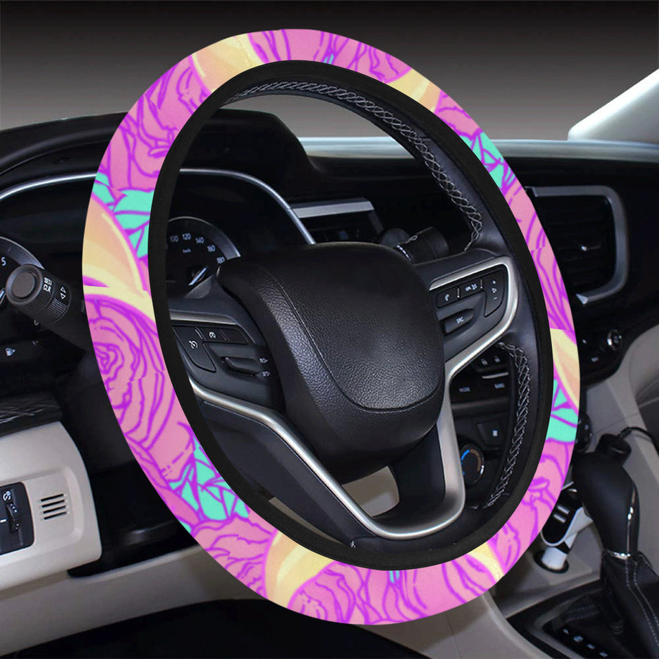 Moon pink rose background Car Steering Wheel Cover