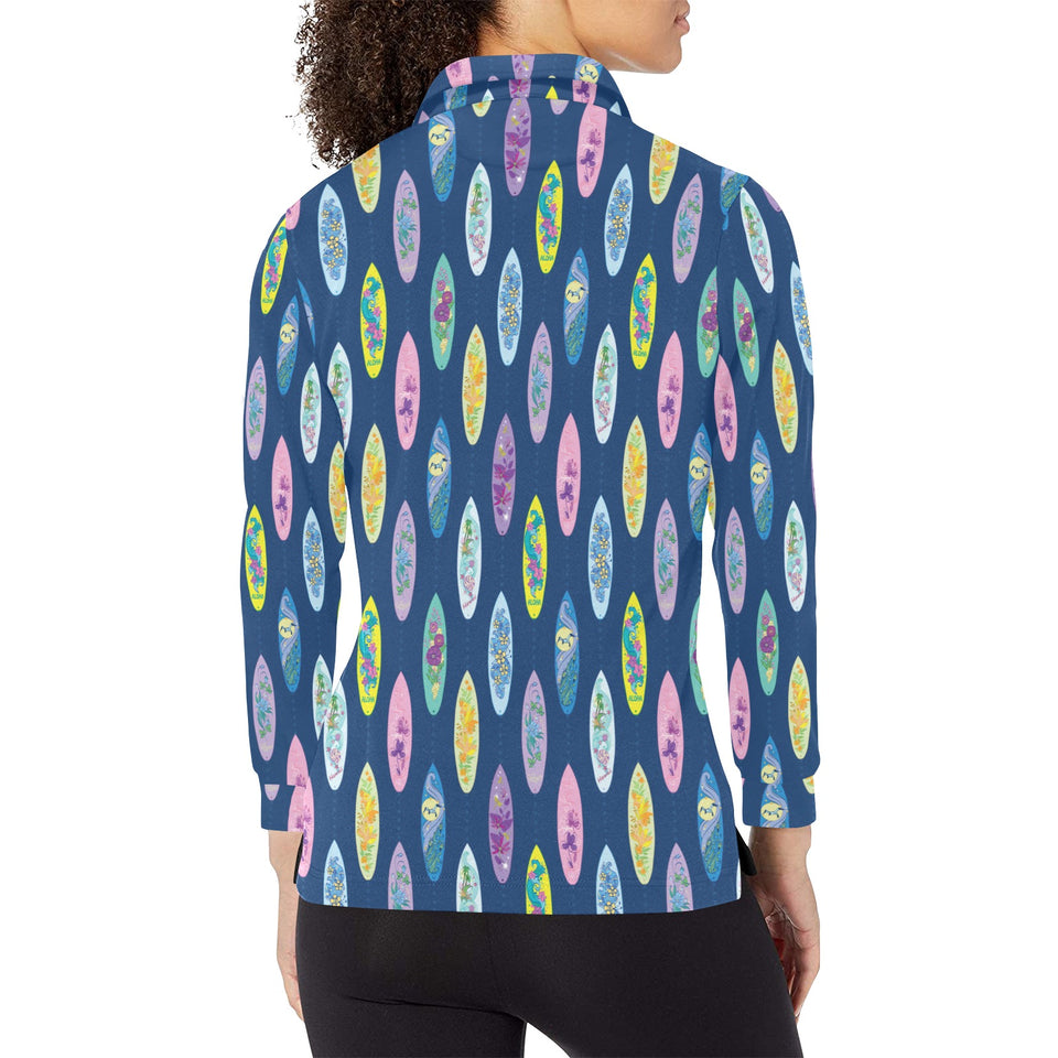 Surfboard Pattern Print Design 03 Women's Long Sleeve Polo Shirt
