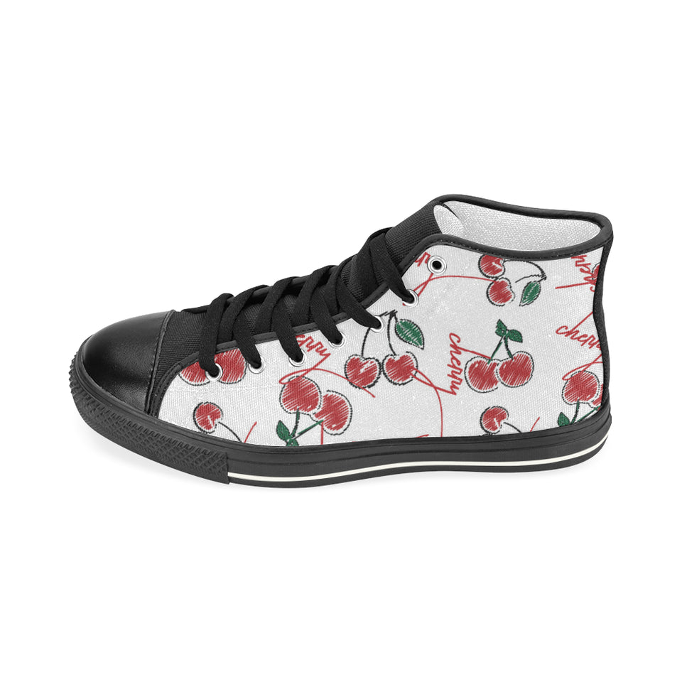 Hand drawn cherry pattern Men's High Top Canvas Shoes Black