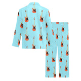 electric guitar pattern light blue background Men's Long Pajama Set