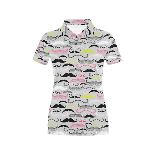 Mustache Beard Pattern Print Design 02 Women's All Over Print Polo Shirt