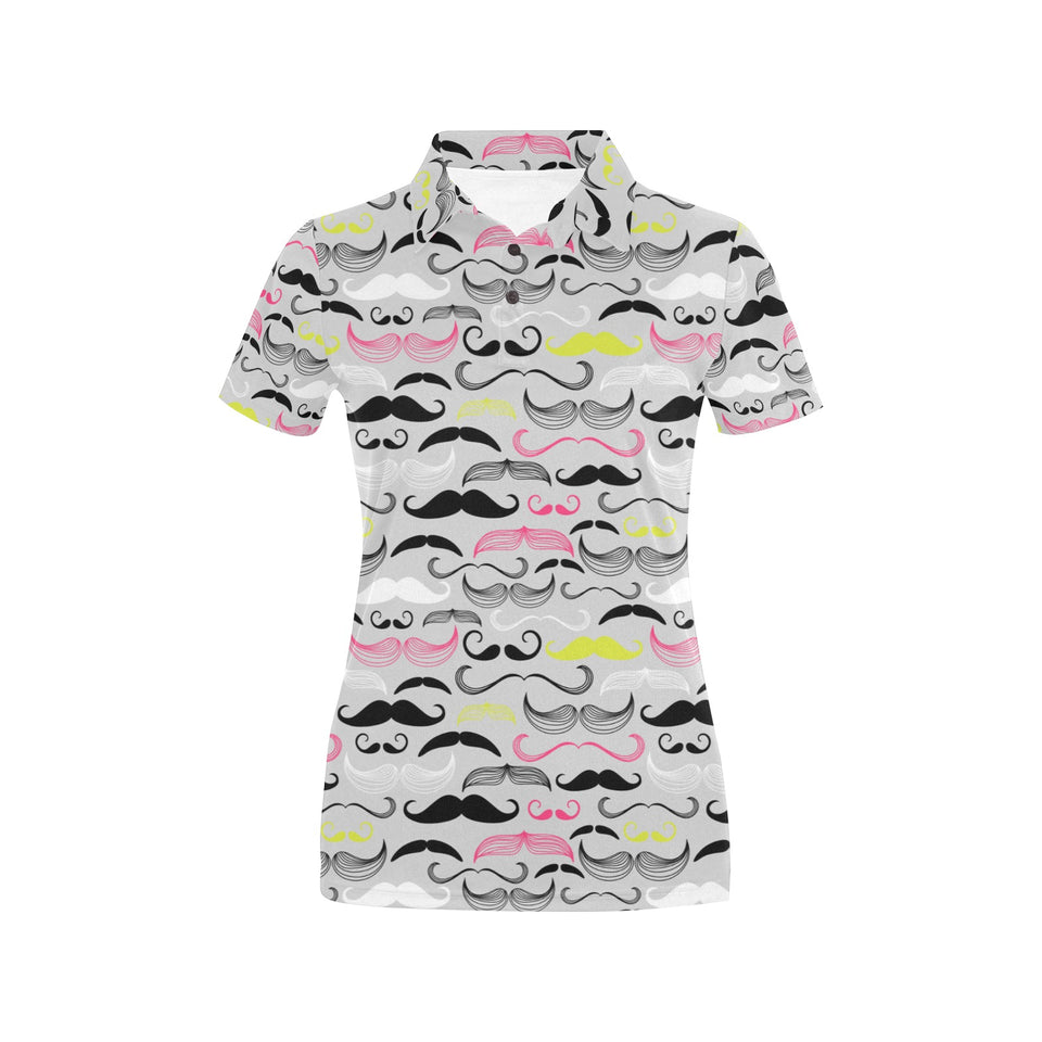 Mustache Beard Pattern Print Design 02 Women's All Over Print Polo Shirt
