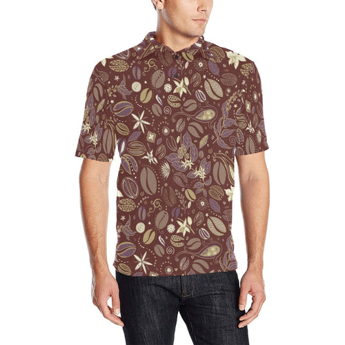 Coffee bean flower pattern Men's All Over Print Polo Shirt