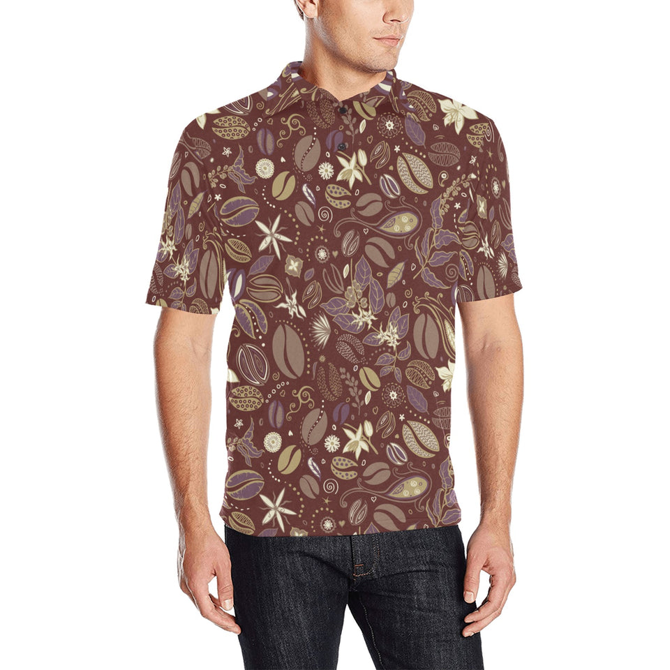 Coffee bean flower pattern Men's All Over Print Polo Shirt