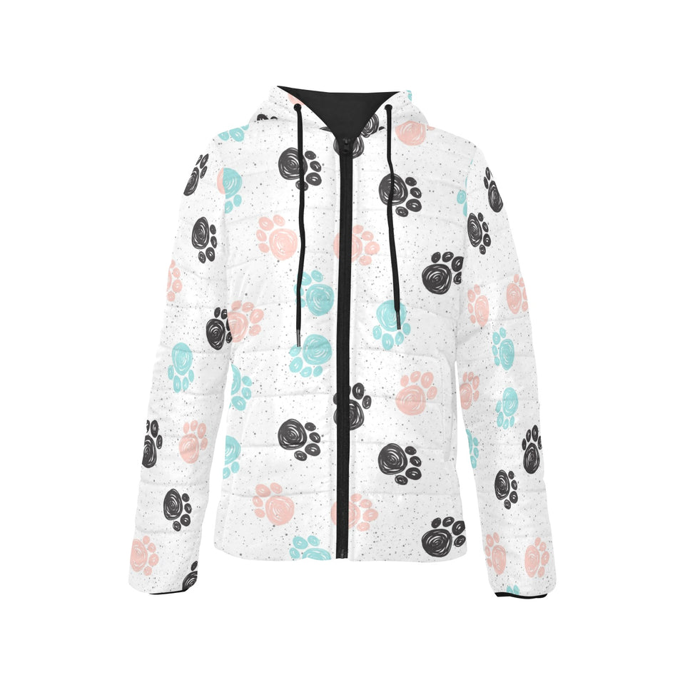 Dog Paws Pattern Print Design 04 Women's Padded Hooded Jacket