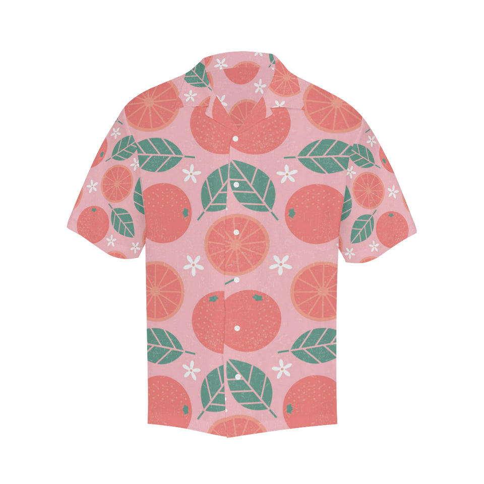 Grapefruit leaves flower pink background Men's All Over Print Hawaiian Shirt