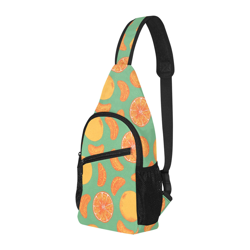 orange fruit pattern green background All Over Print Chest Bag