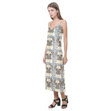 Happy pug pattern V-Neck Open Fork Long Dress