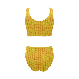 Corn Pattern Print Design 04 Chest Bowknot High Waisted Bikini Swimsuit