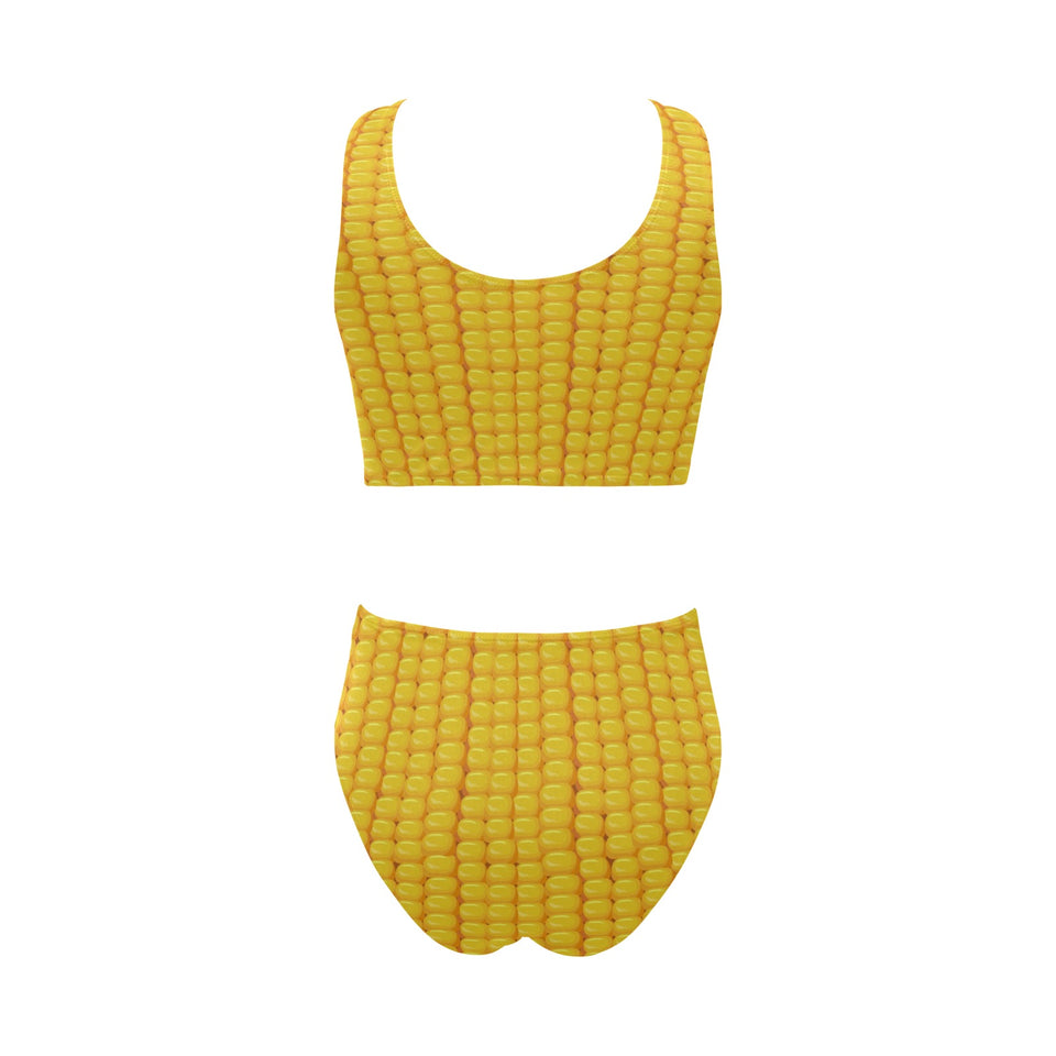 Corn Pattern Print Design 04 Chest Bowknot High Waisted Bikini Swimsuit