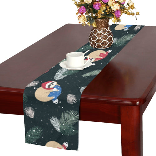 Cute sloths sleeping christmas ball santa hat patt Table Runner