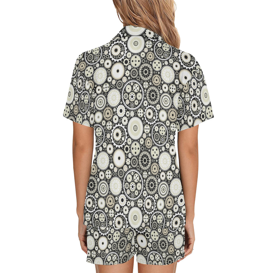 Gear Pattern Print Design 02 Women's V-Neck Short Pajama Set