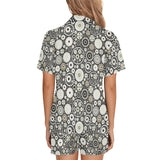 Gear Pattern Print Design 02 Women's V-Neck Short Pajama Set