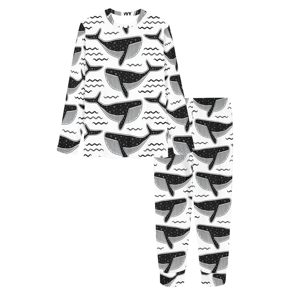 Black whale pattern Women's All Over Print Pajama Set