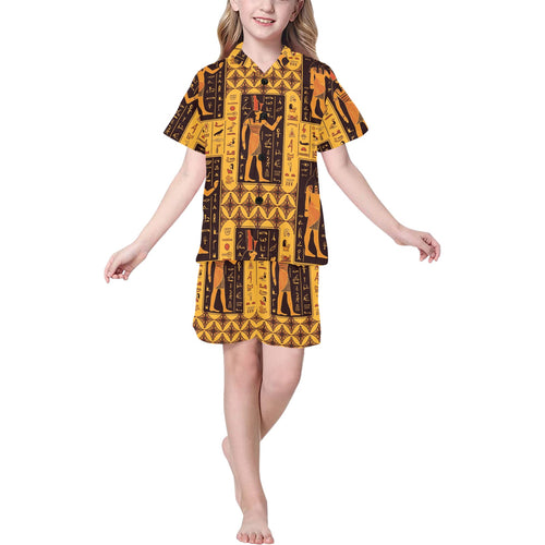 Egypt Hieroglyphics Pattern Print Design 05 Kids' Boys' Girls' V-Neck Short Pajama Set