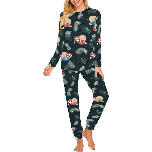 Cute sloths sleeping christmas ball santa hat patt Women's All Over Print Pajama Set
