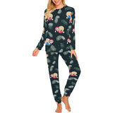 Cute sloths sleeping christmas ball santa hat patt Women's All Over Print Pajama Set