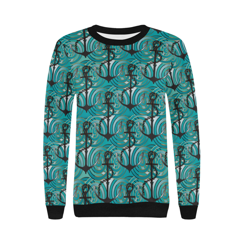 Anchor nautical green background Women's Crew Neck Sweatshirt