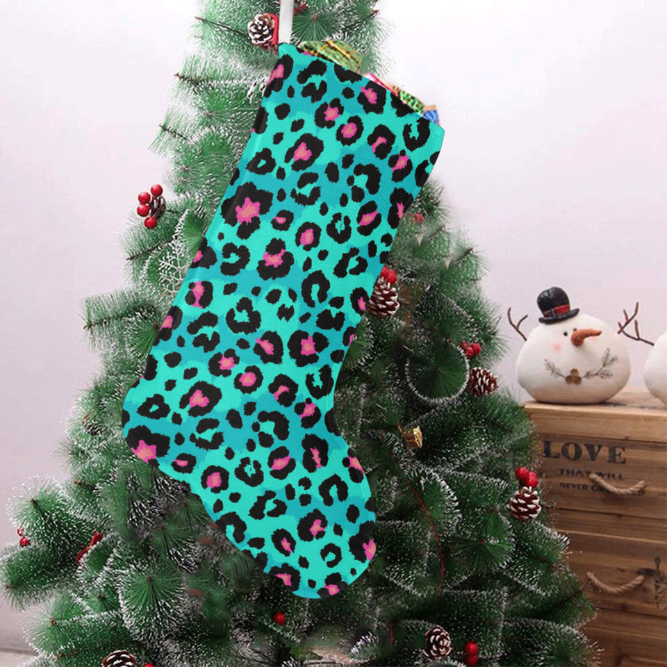 Green leopard skin print pattern Christmas Stocking