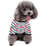 Hand drawn cherry pattern striped background All Over Print Pet Dog Round Neck Fuzzy Shirt