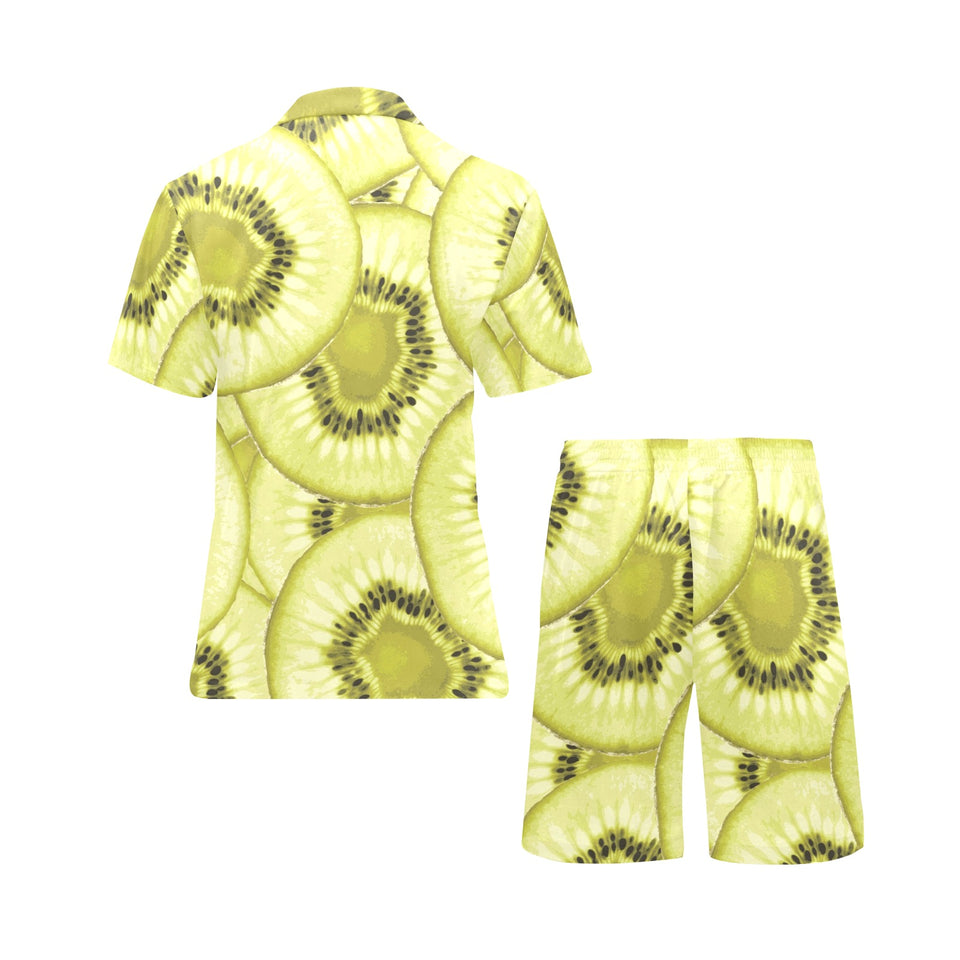 Sliced kiwi pattern Men's V-Neck Short Pajama Set