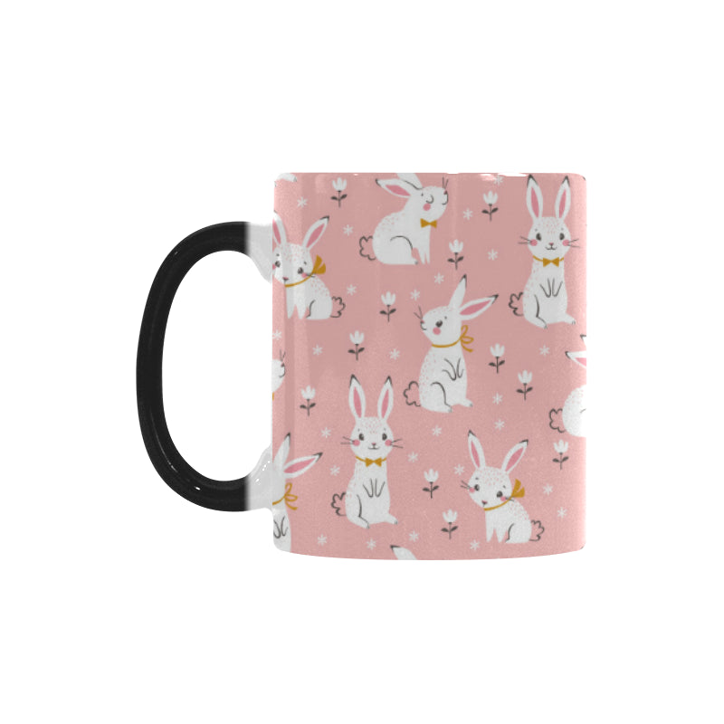 Cute white rabbit flower pink background Morphing Mug Heat Changing Mug